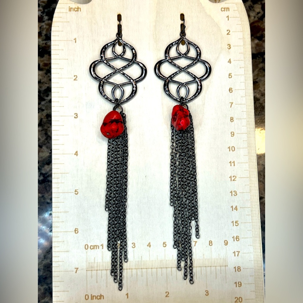 Elegant Silver and Red Dangle Earrings